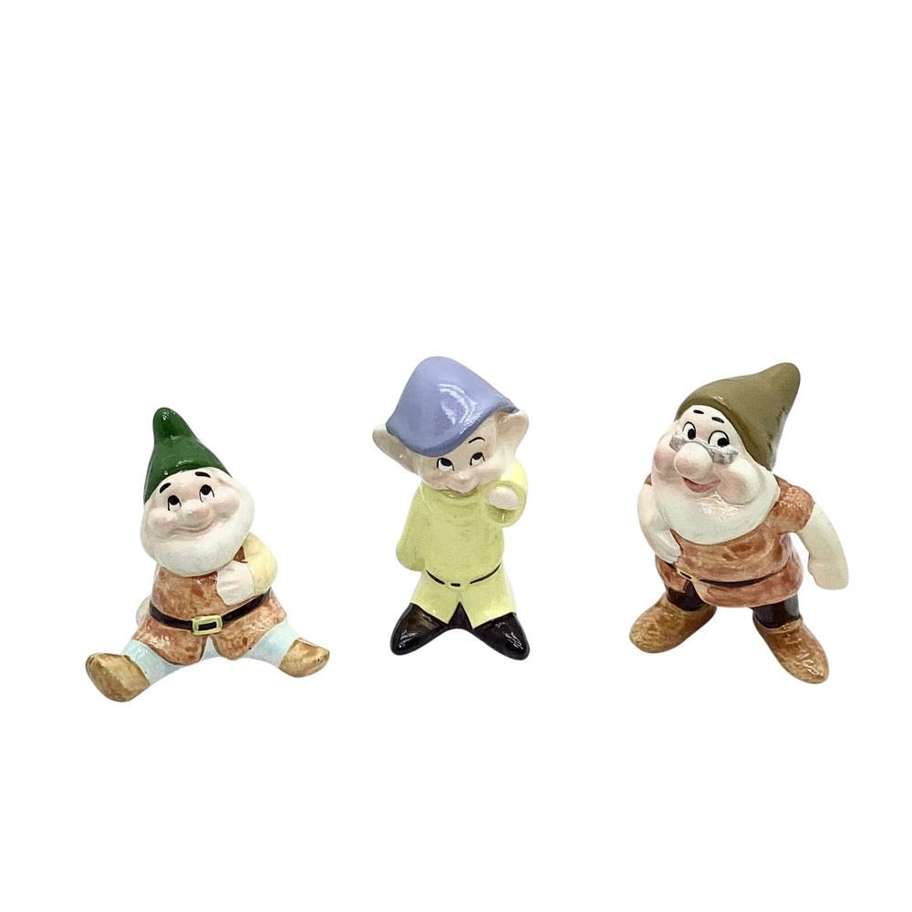 Vintage Disney Snow White Seven Dwarfs Ceramic Figurines Doc Dopey Sleepy Korea